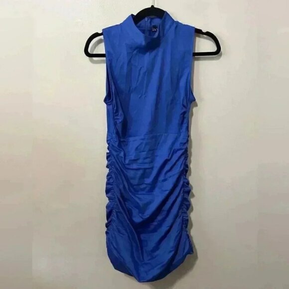 NWT ZARA BLUE STRETCH RUCHED DRESS XS - Picture 4 of 6